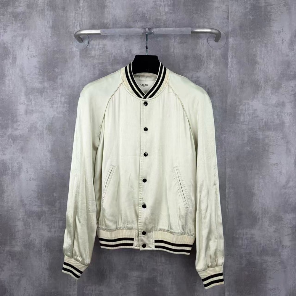 🚩steal authentic Celine Ivory Bomber Jacket with Black Accents